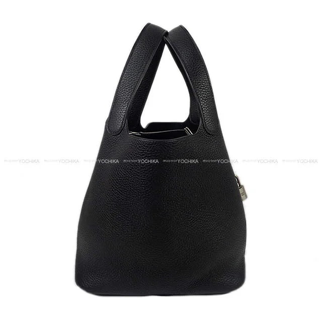 HERMES Handbag Picotin Lock 22 MM Noir (Black) Taurillon Clemence Silver HW Stamp W[Authentic]