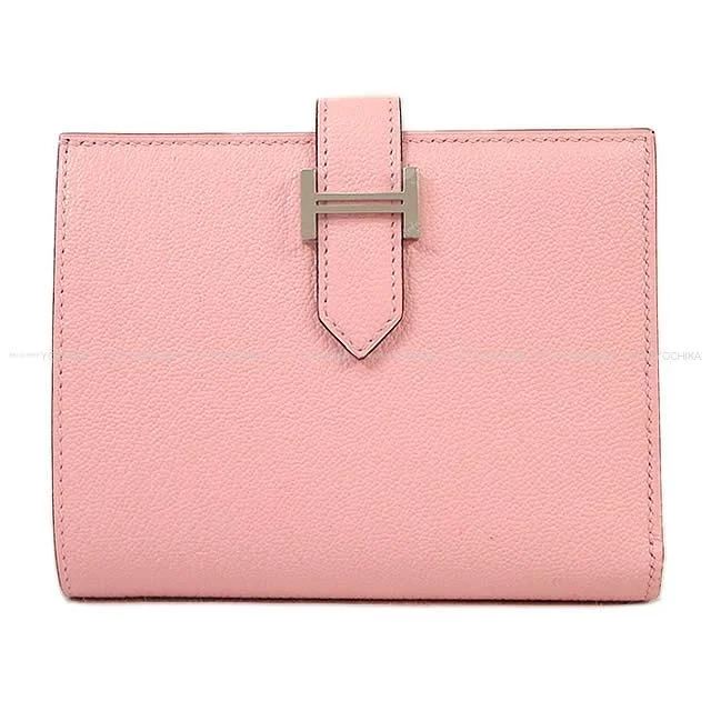 HERMES Bi-fold wallet Bearn Compact Rose Sakura Chevre Myzore Silver HW Stamp U[BRAND NEW][Authentic]