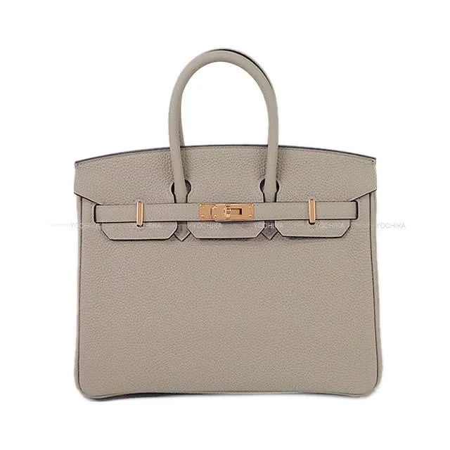 HERMES Handbag Birkin25 Gris Tourterelle Veau Togo Rose Gold HW Stamp C[EXCELLENT][Authentic]