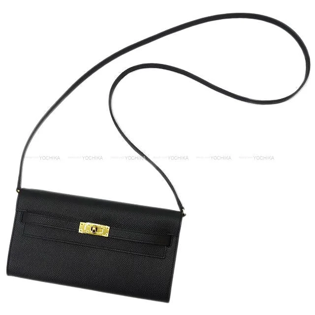 HERMES long wallet Kelly Wallet To Go Noir (Black) Veau Epsom Gold HW Stamp B[BRAND NEW][Authentic]