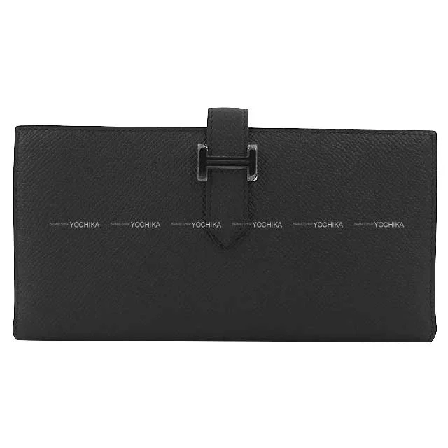 HERMES long wallet Bearn Soufflet SO BLACK  Monochrome Noir (Black) Veau Epsom Black HW Stamp Z[EXCELLENT][Authentic]