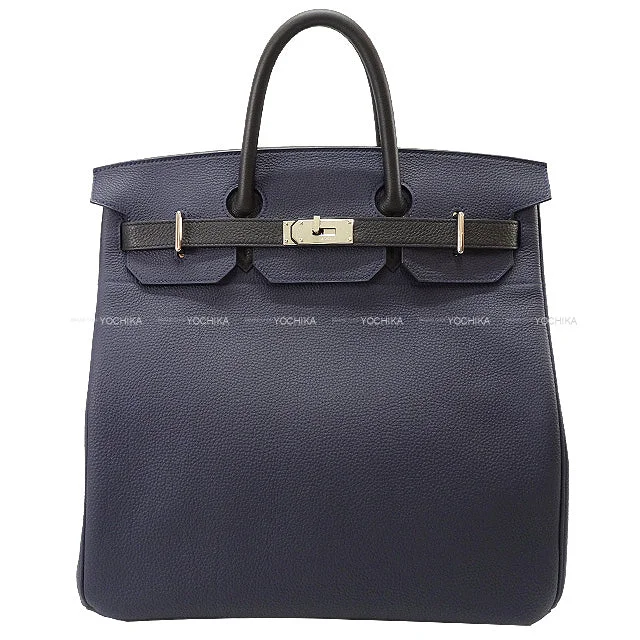 HERMES Handbag Haut a Courroies 40 Bicolor Bleu Nuit/Noir (Black) Veau Togo Silver HW Stamp C[EXCELLENT][Authentic]