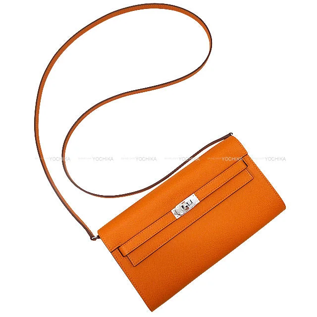 HERMES long wallet Kelly Wallet To Go Orange Veau Epsom Silver HW Stamp B[BRAND NEW][Authentic]