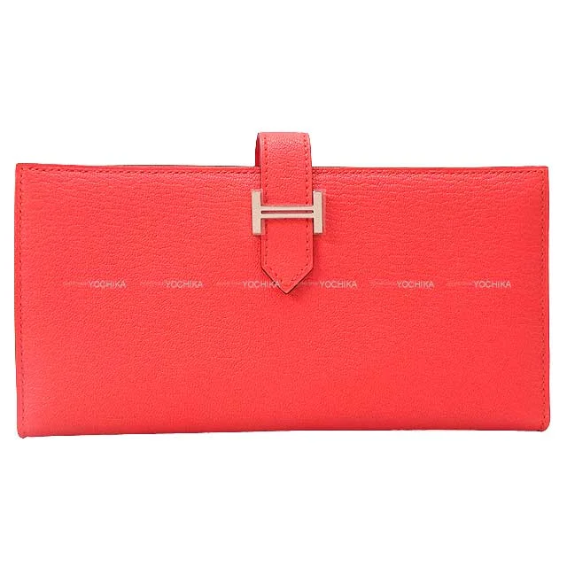 HERMES long wallet Bearn Soufflet Rose Texese Chevre Myzore Silver HW Stamp U[BRAND NEW][Authentic]