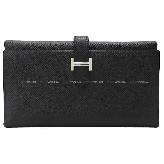 [Pre-loved] HERMES Tri-fold wallet Bearn 2PLIS Noir (Black) Veau Epsom Silver HW Stamp □J[LIKE NEW][Authentic]