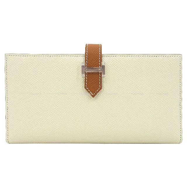 HERMES long wallet Bearn Soufflet Verso Craie/Gold Veau Epsom Silver HW Stamp U[BRAND NEW][Authentic]