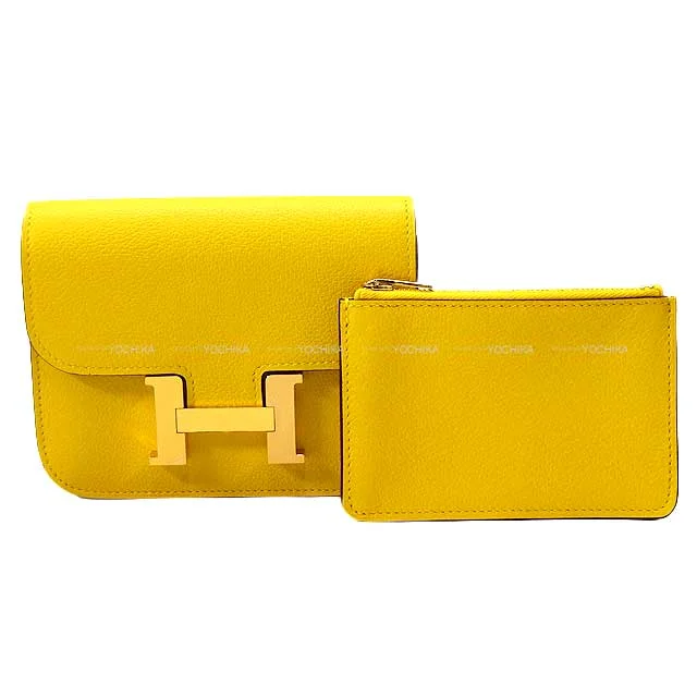 HERMES Bi-fold wallet Constance Slim Jaune de Naples Evercolor Gold HW Stamp U[BRAND NEW][Authentic]