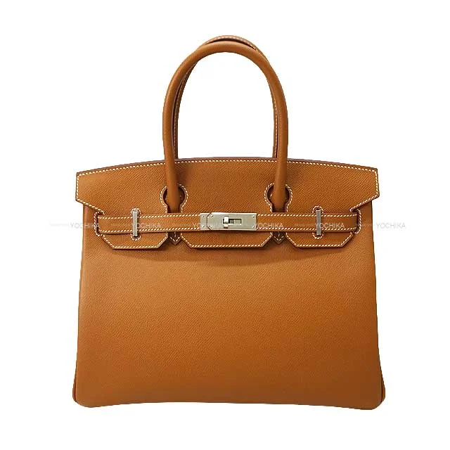 HERMES Handbag Birkin30 Gold Veau Epsom Silver HW Stamp B[ALMOST NEW][Authentic]