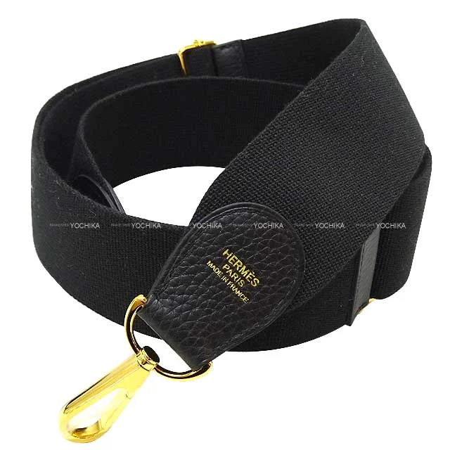 HERMES shoulder strap Bandouliere Sangles with Evelyne Adjuster Noir (Black) Toile/Taurillon Clemence Gold HW Stamp B[BRAND NEW][Authentic]