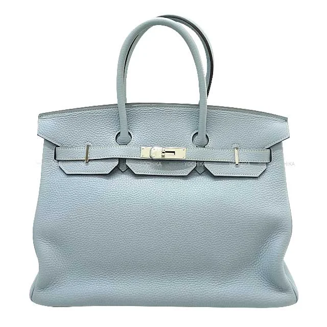 [Pre-loved] HERMES Handbag Birkin35 Bleu Lin Taurillon Clemence Silver HW Stamp □P[USED A][Authentic]