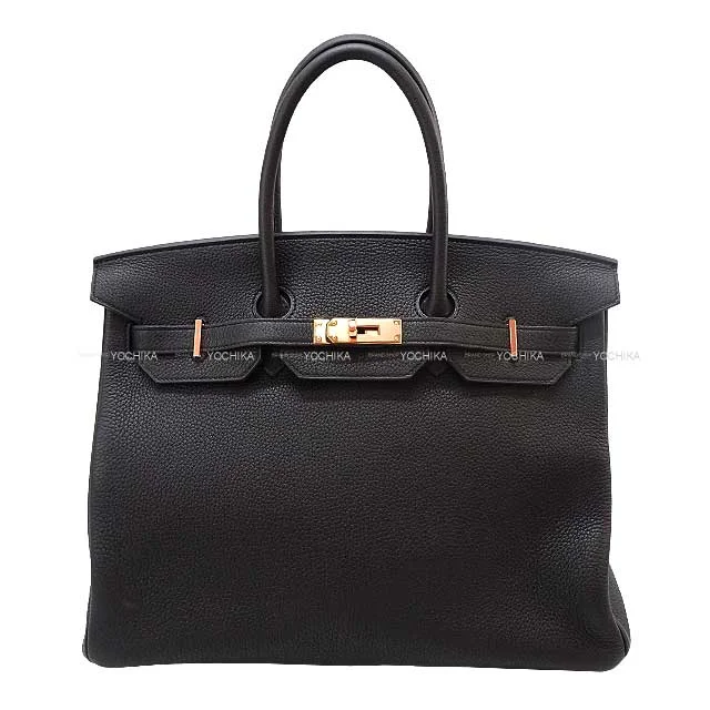 HERMES Handbag Birkin35 Noir (Black) Veau Togo Rose Gold HW Stamp U[EXCELLENT][Authentic]