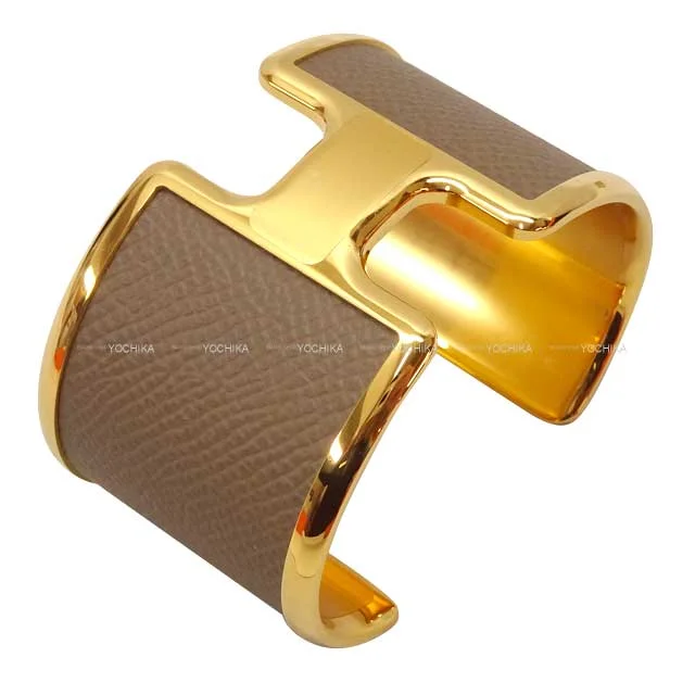 HERMES bangle Leather bracelet Olympe T3 Etoupe Veau Epsom Gold HW[BRAND NEW][Authentic]