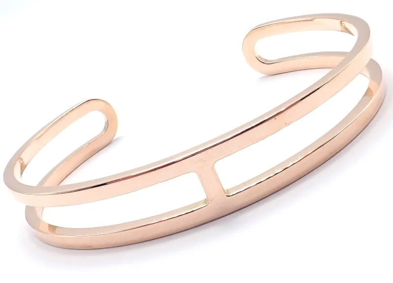 Authentic! Hermes 18k Rose Gold H Open Cuff Bangle Bracelet