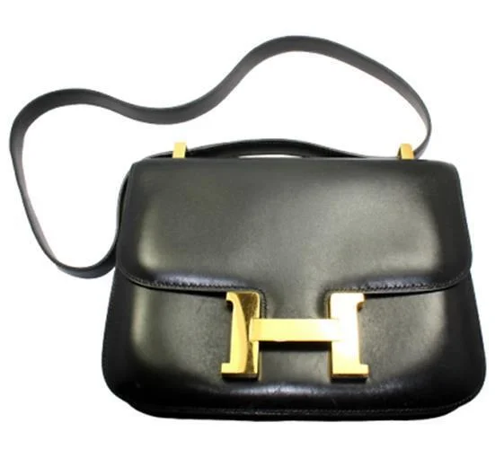 AUTHENTIC HERMES 23CM BLACK BOX LEATHER GHW CONSTANCE HANDBAG