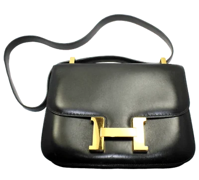 AUTHENTIC HERMES 23CM BLACK BOX LEATHER GHW CONSTANCE HANDBAG