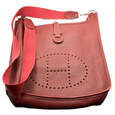 Authentic! Hermes Evelyne Brick Red Clemence Leather PM Handbag Purse