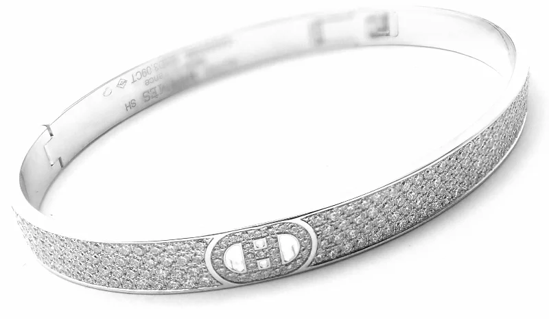 Authentic! Hermes H D'Ancre 18k White Gold Diamond Small Model Bangle Bracelet