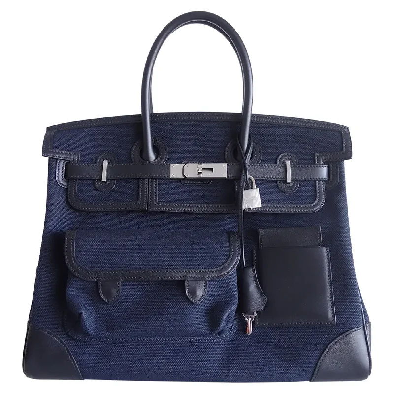 Hermes Birkin Cargo 35cm Blue Cloth Swift Leather in Palladium Hardware