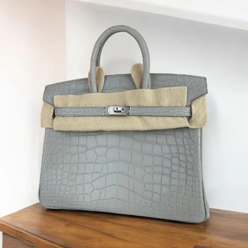 Hermes Birkin 25 Gris Perle Matte Alligator PHW #U SKCB-141854