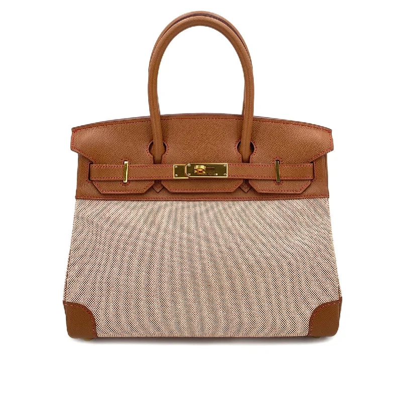 HERMES VINTAGE BIRKIN 30 GOLD COUCHEVEL TOILE GHW #C 90244733