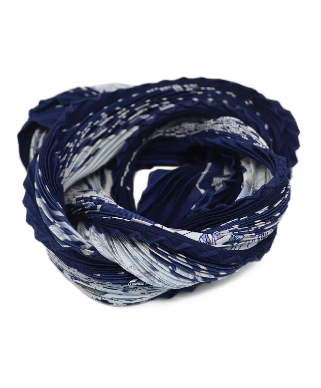 Hermes Blue Pleated Print Scarf