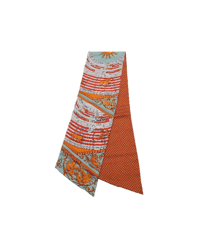 HERMES DIES ET HORE Scarf Silk Orange Blue  DXBV0304