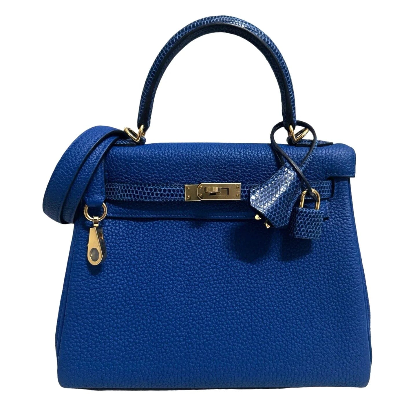 **Hermes Kelly 25 Touch Blue France / Blue Sapphire Togo / Lizard PHW #U SKCB-138402