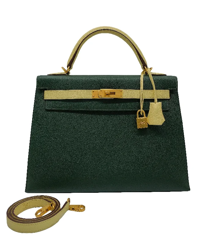 Hermès Kelly 32 Sellier HSS Vert Anglais / Jaune Poussin Epsom Brushed GHW #T SKC1711