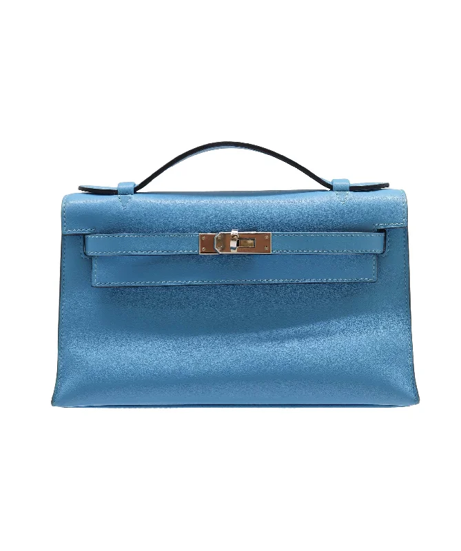 Hermes Kelly Pochette Turquoise Swift PHW #D DXBS2206