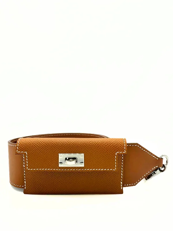 HERMÈS KELLY POCKET STRAP 105cm GOLD Epsom and Swift Leather with Palladium Hardware