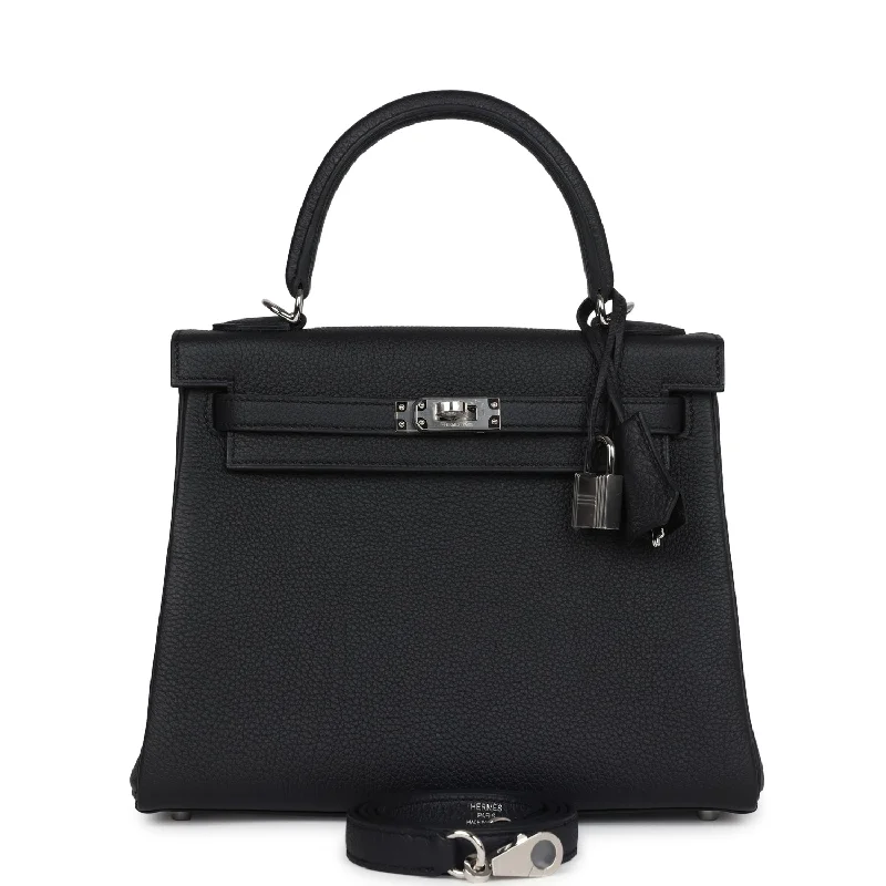 Hermes Kelly Retourne 25 Black Togo Palladium Hardware