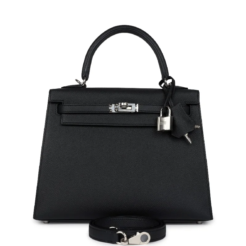 Hermes Kelly Sellier 25 Black Epsom Palladium Hardware