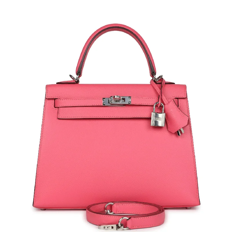 Hermes Kelly Sellier 25 Rose Azalee Epsom Palladium Hardware