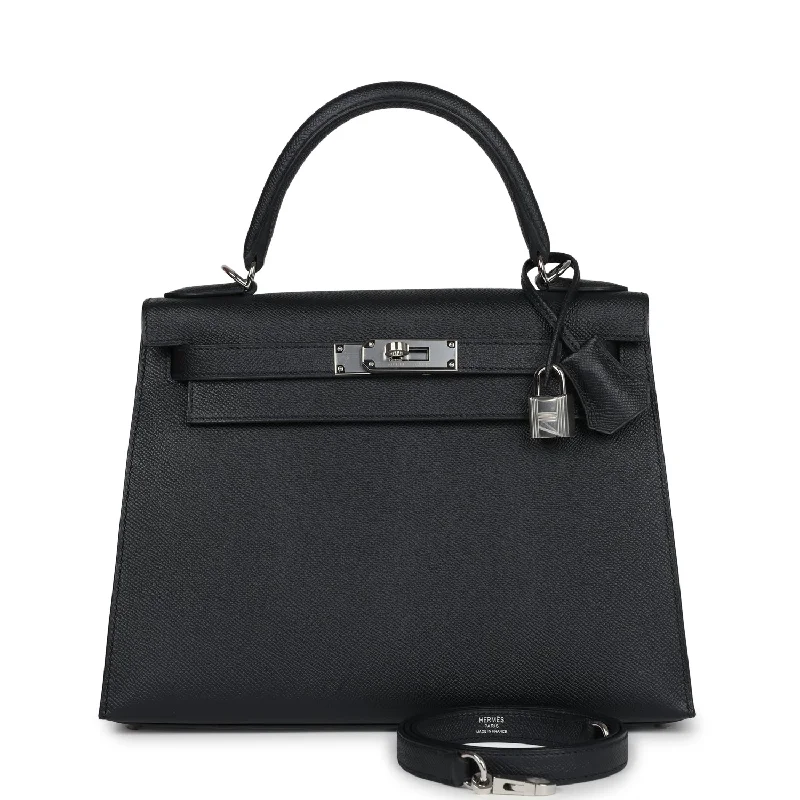 Hermes Kelly Sellier 28 Black Epsom Palladium Hardware