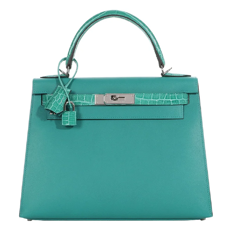 Hermès Kelly Touch 25 Vert Verone Madame Epsom and Crocodile Sellier Palladium