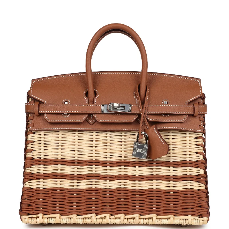 Hermes Picnic Birkin 25 Gold Swift and Stripe Wicker Palladium Hardware