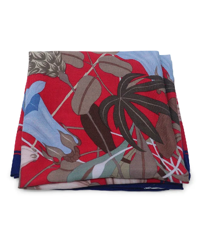 Hermes Red & Navy Print Cashmere Scarf