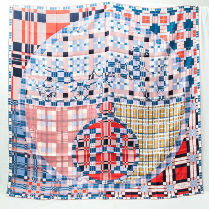 Hermes Scarf 140cm - Ex-Libris A Carreaux Blue / Red SKC1412