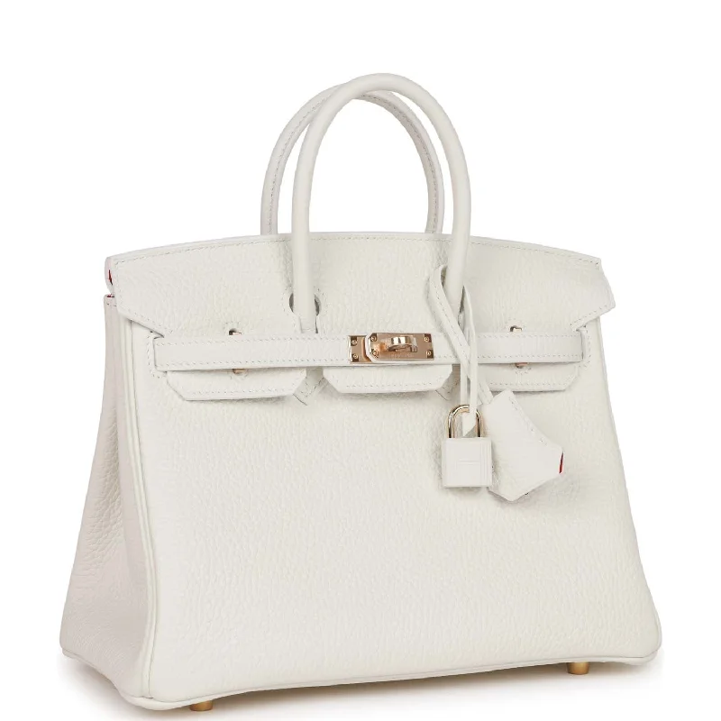 Hermes Special Order (HSS) Birkin 25 White Verso Clemence Permabrass Hardware