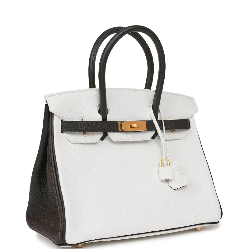 Hermes Special Order (HSS) Birkin 30 White and Black Clemence Brushed Gold Hardware