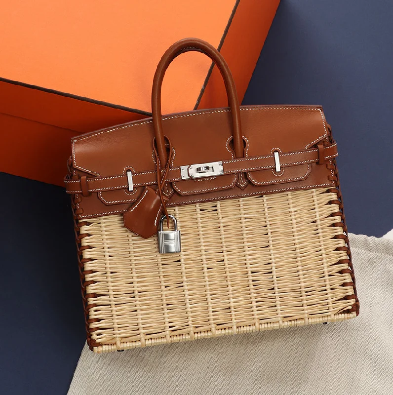 Hermès Naturel Wicker and Fauve Barenia Picnic Birkin 25