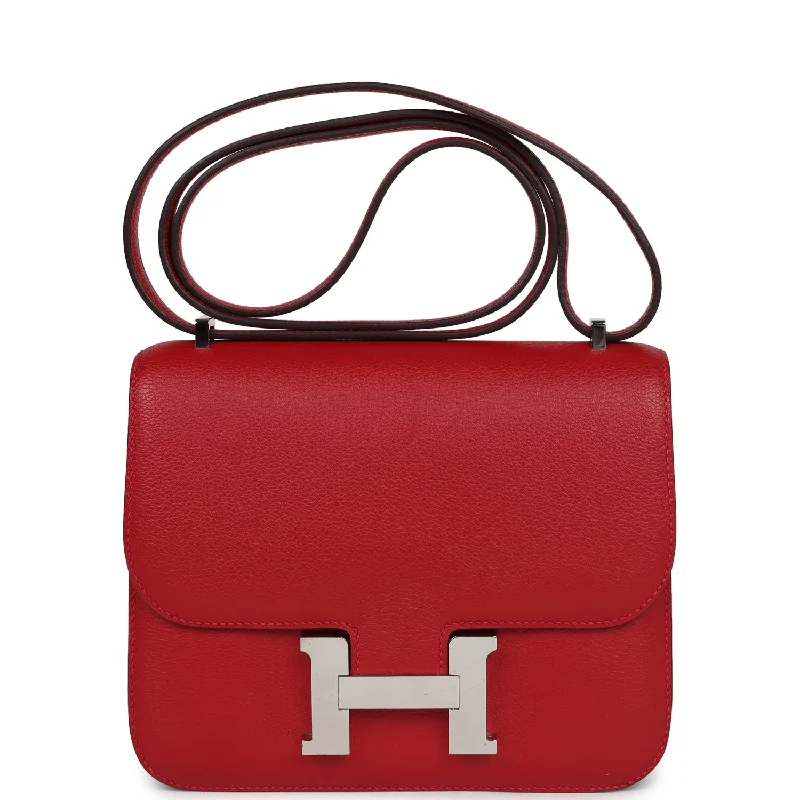 Pre-owned Hermes Constance 18 Rouge Casaque Evercolor Palladium Hardware