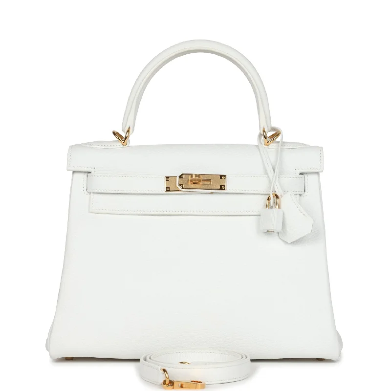 Pre-owned Hermes Kelly Retourne 28 White Clemence Gold Hardware