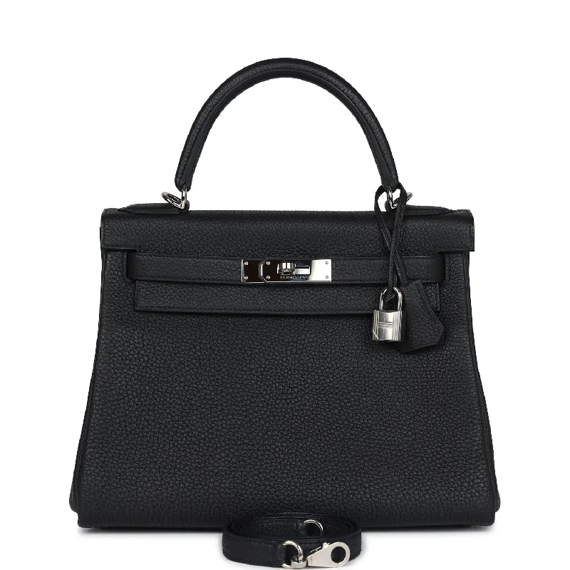 Pre-owned Hermes Kelly Retourne 28 Black Togo Palladium Hardware