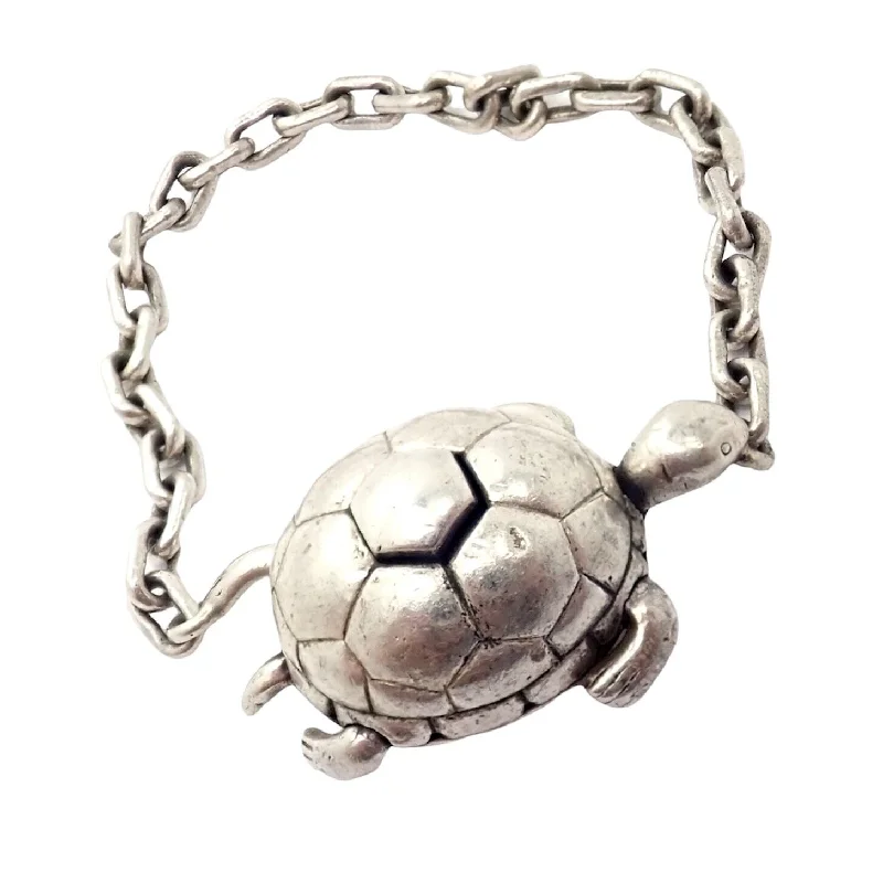 Vintage Hermes Silver Secret Mechansim Turtle Key Chain Charm Childrens Bracelet